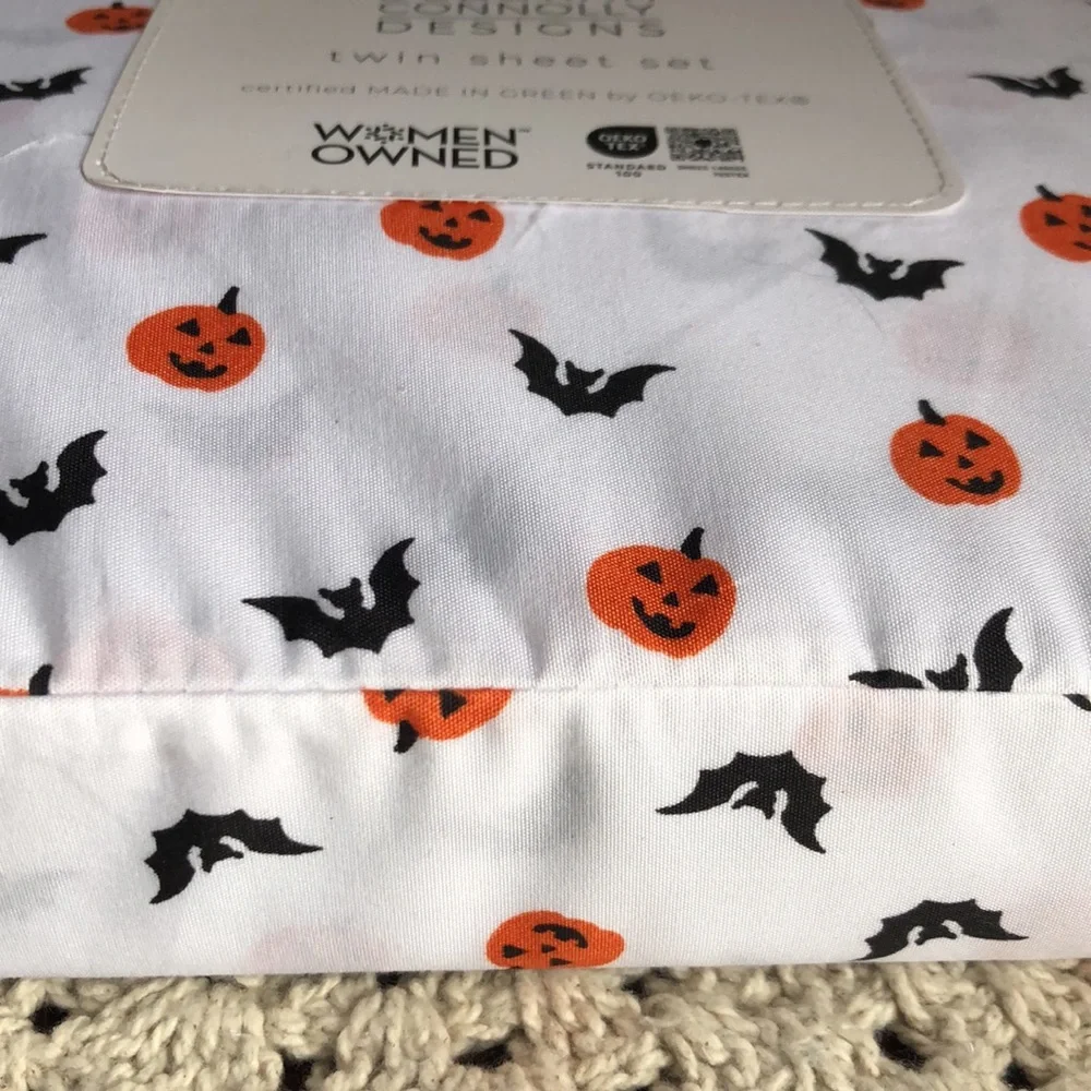 Deborah Connolly HALLOWEEN Pumpkin & Bat TWIN Sheet Set